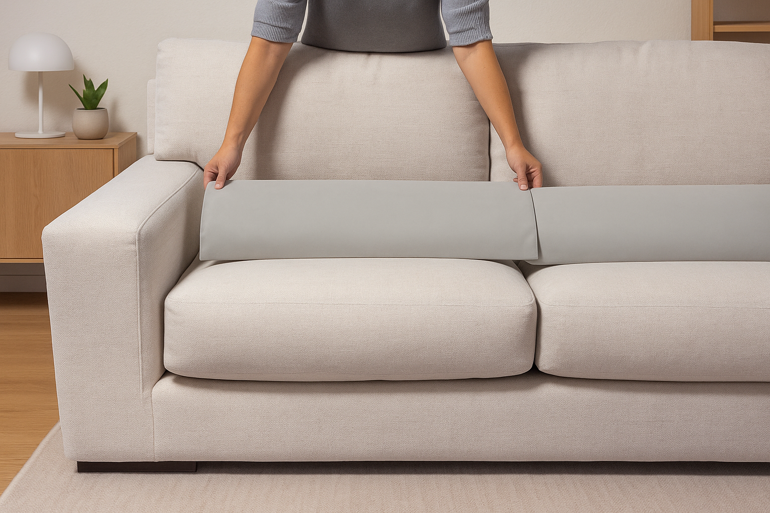 Dog couch barrier with a washable fabric cover matching living room decor